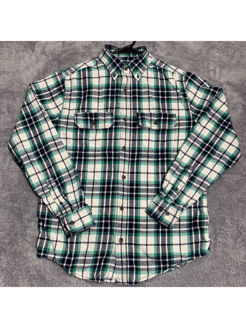 Faded Glory Men's Long Sleeve Flannel Button-Up Size Small (34-36) Green White
